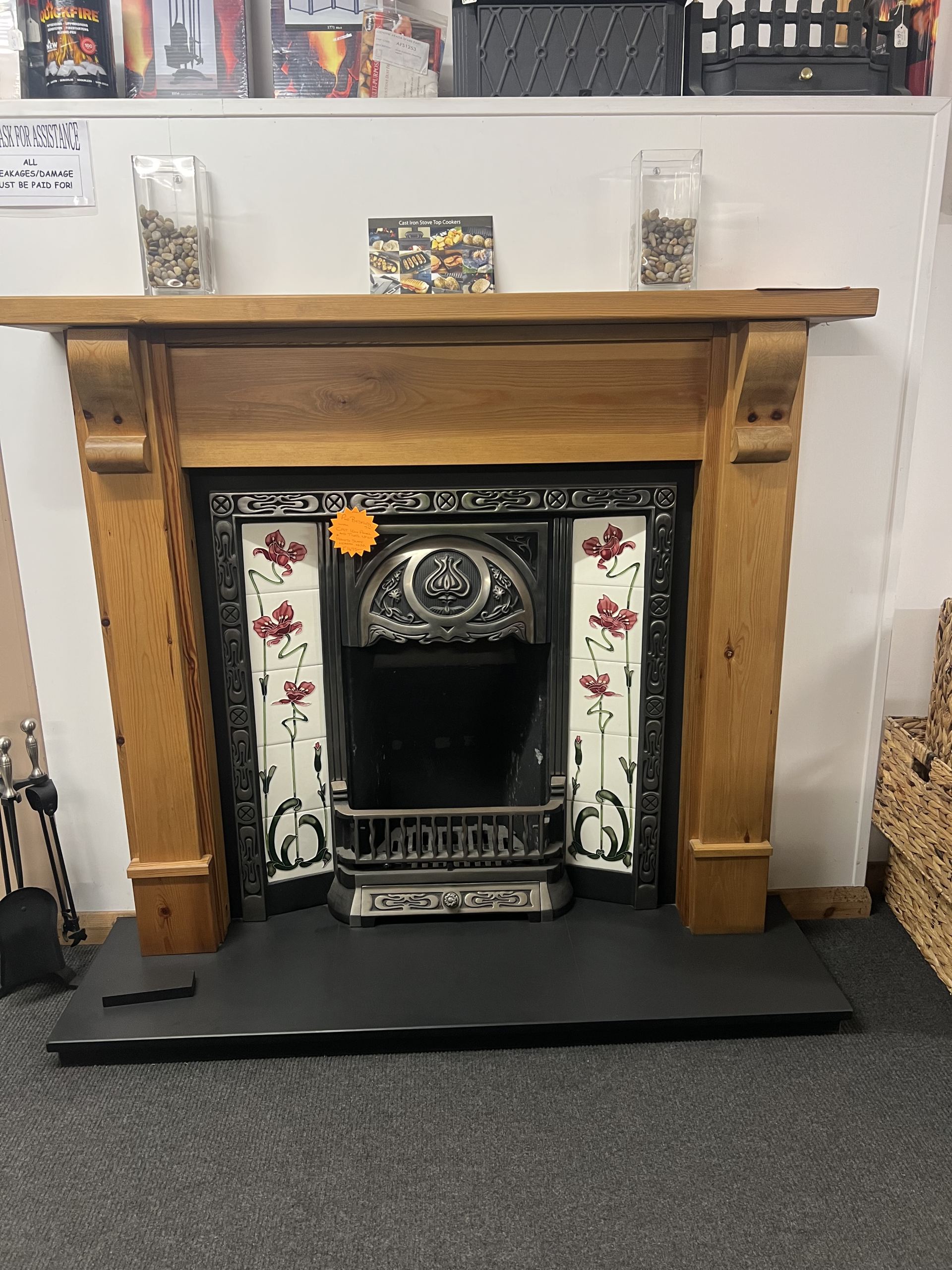 Bedford Wooden Surround, Tiled cast iron panel. 54”